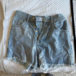 Zara Light Blue Jean Shorts with Frayed Hem
